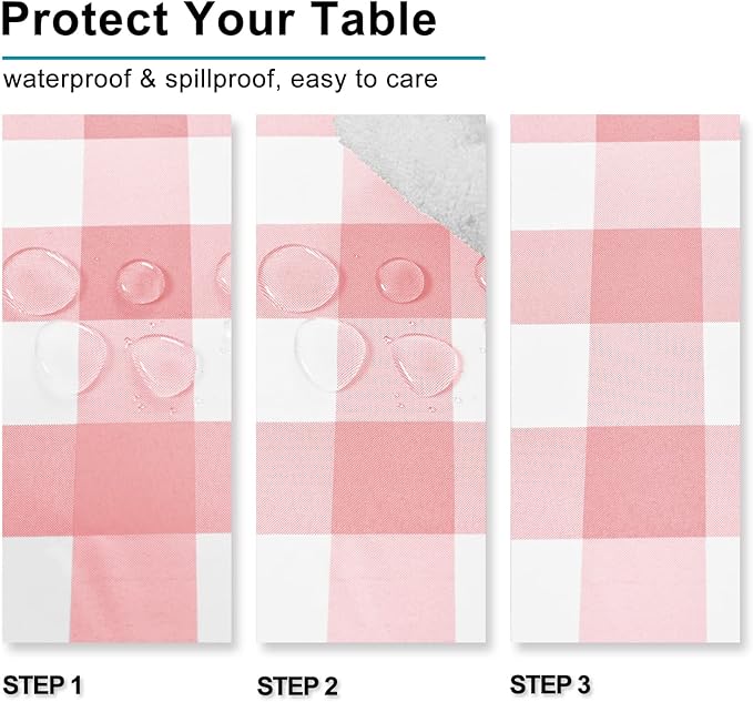 Hiasan Plaid Tablecloth Waterproof, 2 Pack, 54 x 80 inch - Checkered Table Cloth Rectangle for Dining Hall/Spring Party/Valentine's Day/Wedding/Outdoor Picnic, Peach Pink and White