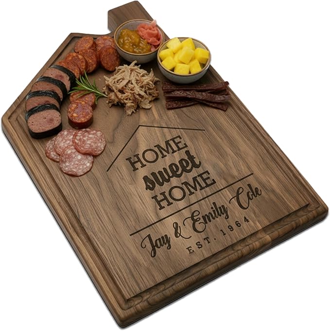 Personalized Cutting Board, Custom Housewarming Gift for New Homeowners, Engraved Home Sweet Home Charcuterie Board, Unique Couple Gift, Handmade Wood Kitchen Décor by Straga (At Home 941)