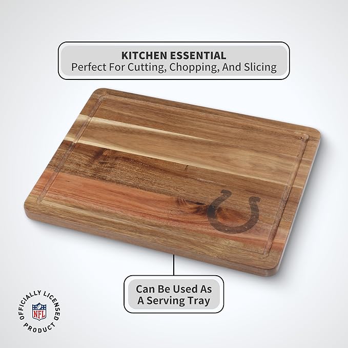The Memory Company Officially Licensed NFL Acacia Cutting Board – 11.7" x 15.7" Durable Wood Chopping & Serving Board with Team Logo