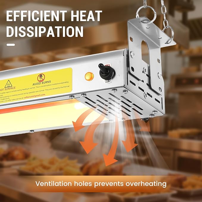 42-Inch Food Heat Lamp - 1000W Commercial Food Warmer Lamp Overhead Stainless Steel Catering Heat Lamps Electric Strip Heater for Restaurant Buffet Parties Kitchen, Silver 115V