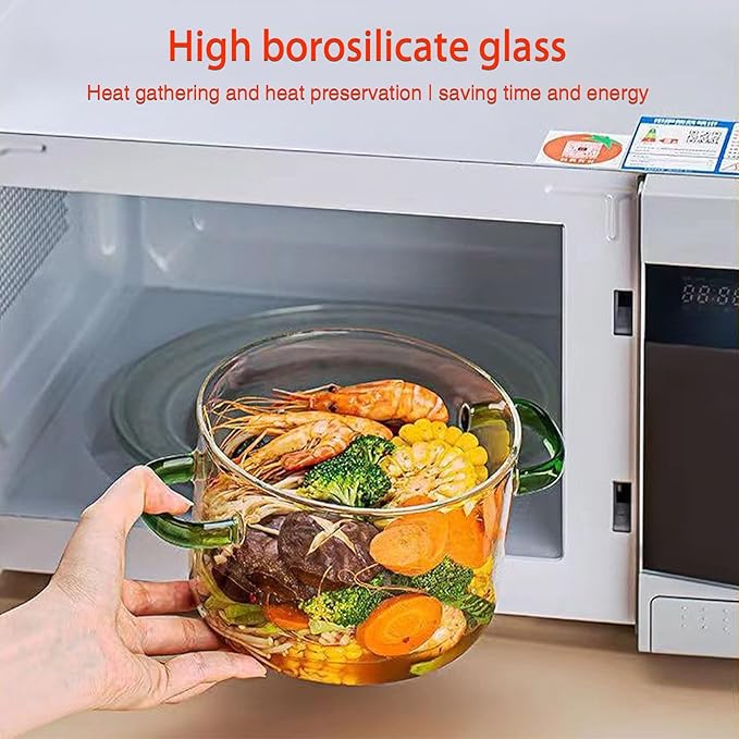 Clear Cooking Pots 1.5L(50oz) High Borosilicate Cooking Pot,Cooking Pots for Stove Top Glass Saucepan,Glass Pot With Lid for Cooking Noodle,Soup,Milk,Tea