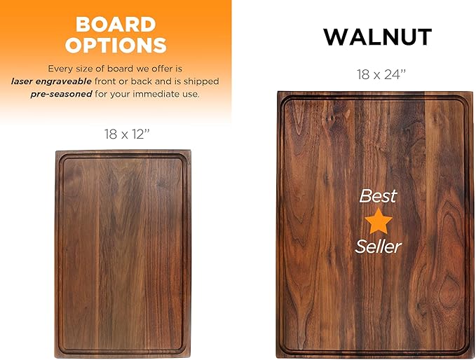 Refine Kitchenware Extra Large Walnut Personalized Engraved Cutting Board - FSC-Certified Wood, Wedding Gift, Custom Walnut Cutting Board, 100% Made In The USA