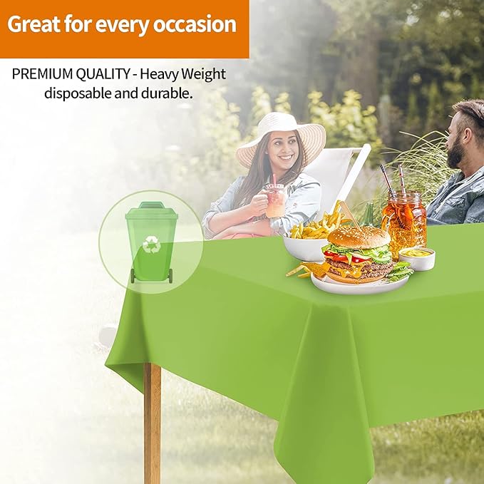 Party Dimensions Lime Green Disposable Plastic Tablecloth for Rectangle Tables (48 Pack) Premium Decorative Table Cloths for Parties, Events & Weddings, Indoors & Outdoors, 54 x 108 inches