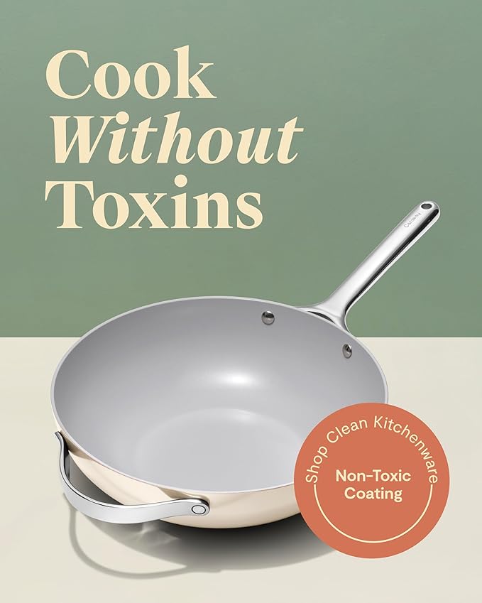 Caraway Non-Stick Stir Fry Pan - 12” Wok-Inspired Pan - Free From Forever Chemicals - High-Sloped Walls - Stainless Steel Handles - Marigold