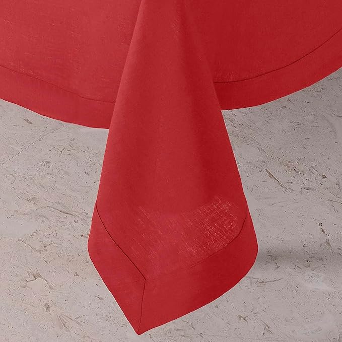 D'Moksha Homes Bright Red Linen Tablecloth 54 x 72 Inch - 100% Pure Linen Tablecloth for Rectangle Tables - Machine Washable Table Cloth for Valentines, Spring, Easter