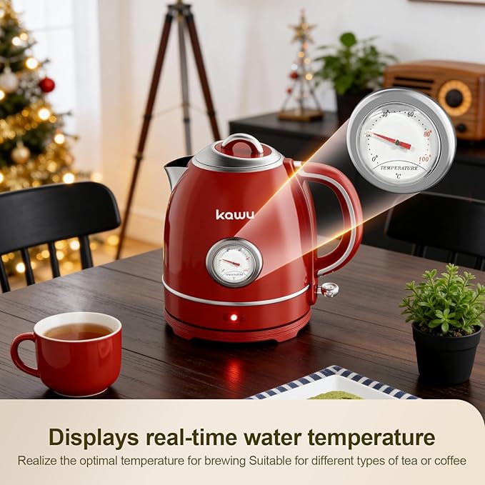 Kawu Electric Kettle, 1.3L/1.4QT Retro Hot Water Tea Kettle & Coffee Pot with Automatic Shut Off, 1000W Electric Tea Kettle with Stainless Steel Inner, Water Boiler for Home & Kitchen, Keep Warm