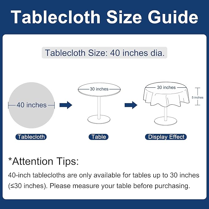 Hiasan Round Linen Tablecloth 40 Inch - Wrinkle and Stain Resistant Washable Polyester Fabric Table Cloth for Dining Room Kitchen Party, Black