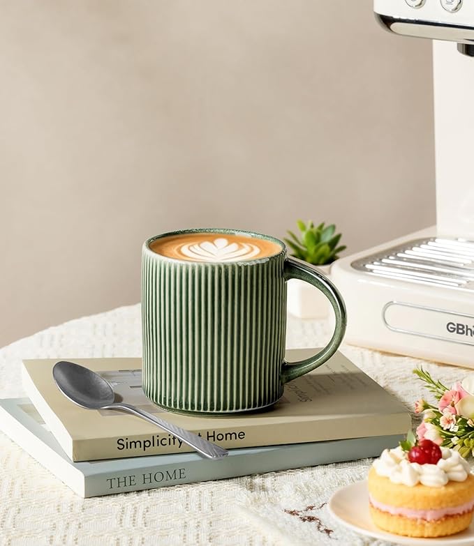 GBhome Coffee Mugs Set for 6, 12oz Coffee Cups with Handle for Man,Woman,Dad,Mom, Stoneware Mugs Sets for Coffee, Latte,Tea, Hot Cocoa, Milk, Dishwasher&Microwave Safe, Dark Green