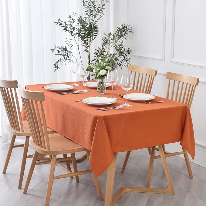 maxmill Jacquard Tablecloth Stain Resistant Waterproof Wrinkle Resistant Spillproof Washable Soft Textured Table Cloth for Dining Room, Indoor and Outdoor Use, Rectangle 60 x 140 Inch, Rust