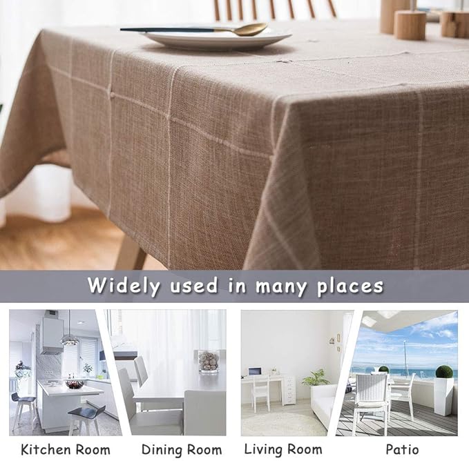 ColorBird Solid Embroidery Lattice Tablecloth Cotton Linen Dust-Proof Checkered Table Cover for Kitchen Dinning Tabletop Decoration (Rectangle/Oblong, 52 x 120 Inch, Linen)