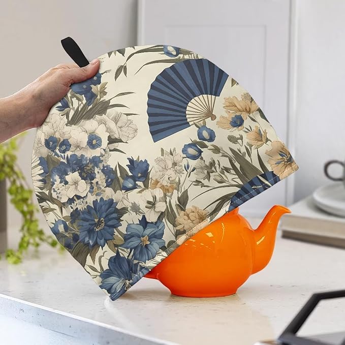 Retro Flowers Tea Cozy for Teapot Insulated Soft Tea Cup Warmer Cozy for Party Kitchen Accessory Retro Fans Kettle Kitchen Dust Cover,Women