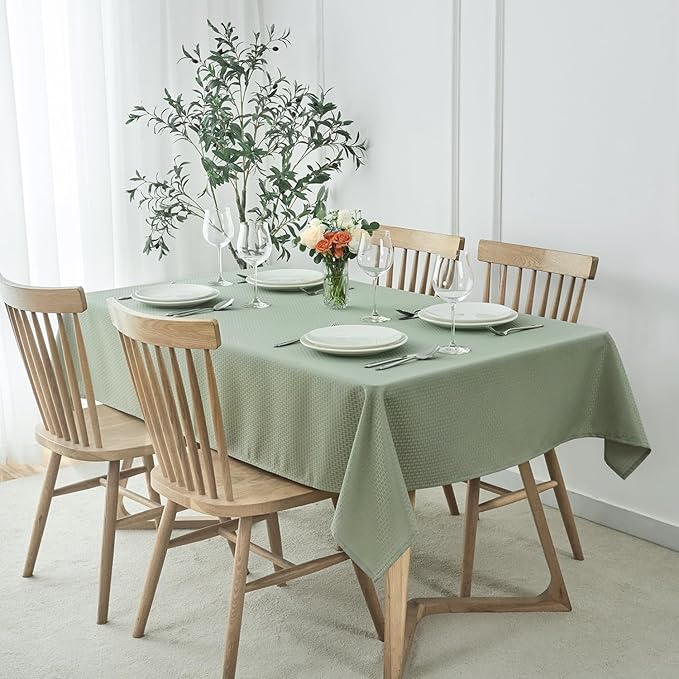 maxmill Jacquard Tablecloth Stain Resistant Waterproof Wrinkle Free Spillproof Washable Soft Weaved Texture Table Cloth for Dining Room, Indoor Outdoor Use, Rectangle 60 x 140 Inch, Sage Green