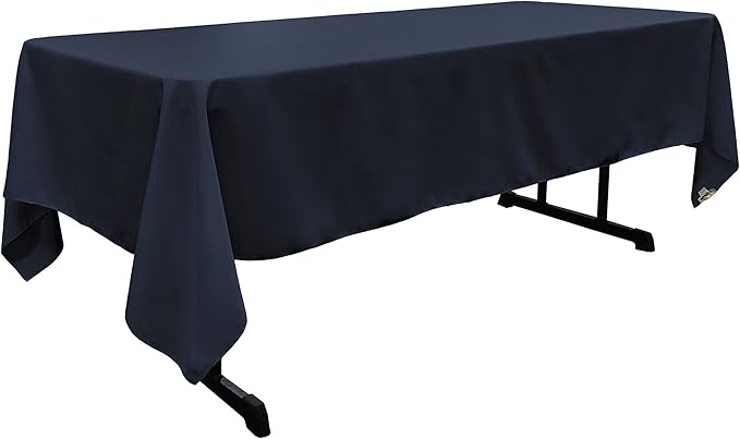 LA Linen Polyester Poplin Washable Rectangular Tablecloth, Stain and Wrinkle Resistant Table Cover 60x144, Fabric Table Cloth For Dinning, Kitchen, Party Navy Blue