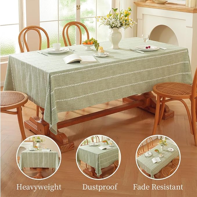 Zobesta Sage Green Tablecloth Rectangle 53 x 120 Inch, Cotton Green Table Cloth Rectangle Table, Washable Farmhouse Soft Boho Tablecloths Rectangular for Party, Holiday, Picnic, Dining, Outdoor,Fall