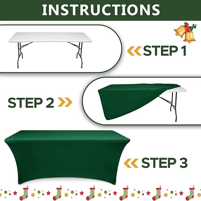 Table Cover for 6 Foot Rectangle Tables-6 Pack Hunter Green Fitted Stretch Tablecloth-Spandex 6ft Christmas Tablecloth for Party, Vendor Booth Display, Banquet Buffet Event, Craft Trade Show