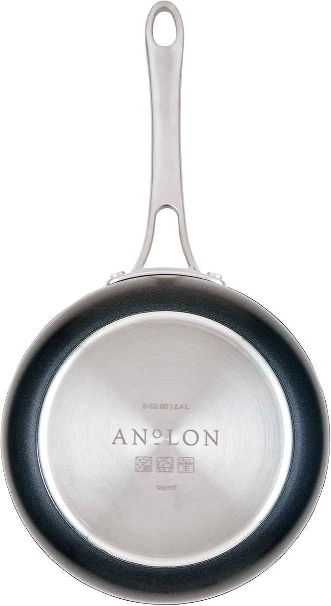 Anolon X SearTech Aluminum Nonstick Cookware Saucier with Lid, 2.5 Quart, Super Dark Gray