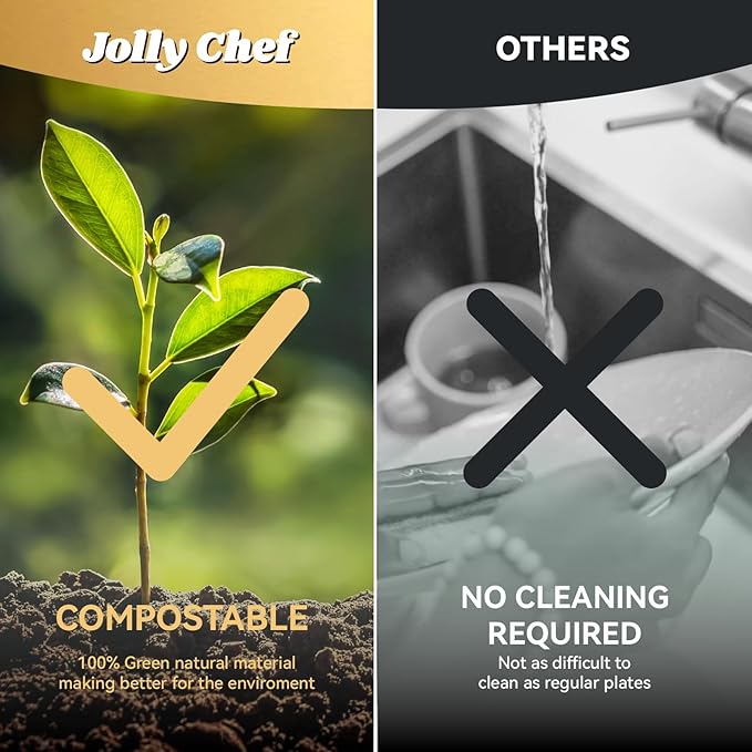 JOLLY CHEF Compostable Heavy Duty Plates 𝟭𝟬 𝗜𝗻𝗰𝗵 [𝟭𝟮𝟱 𝗣𝗮𝗰𝗸] Eco-Friendly Disposable Paper Plates Natural Bagasse Biodegradable Sugarcane Bulk for Party Hot Cold Dinner Christmas (Brown)