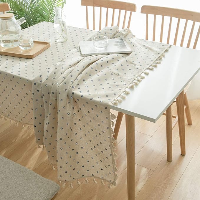Rectangular Tablecloth Daisy Print Small Fresh Pastoral Tablecloth Tablecloth Tassel Lace Suitable for Restaurant Camping(140 * 260cm)