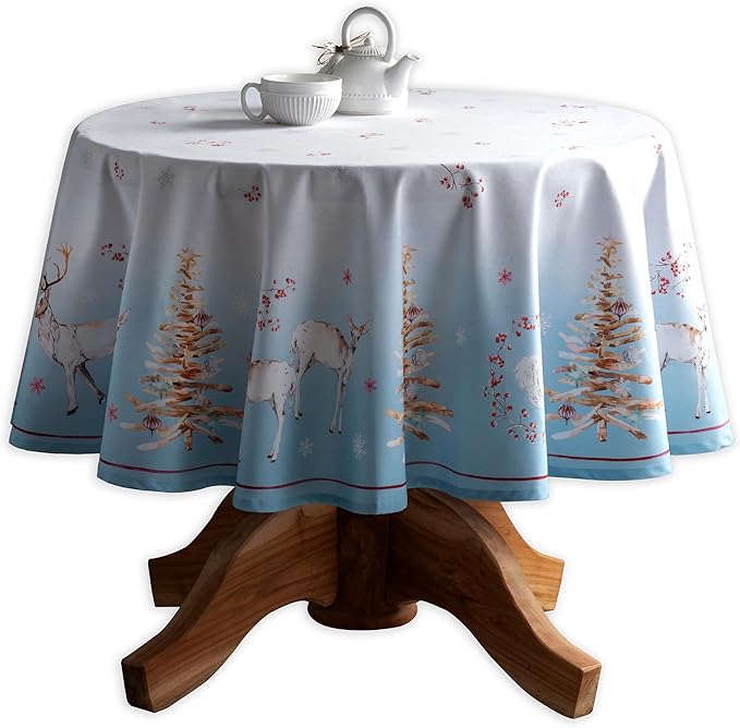 Maison d' Hermine Table Cloth Round Table 100% Cotton 63 Inches Fall Tablecloth Reusable Everyday Use for Thanksgiving Christmas Decorations Dining Farmhouse Party (Fairy Tale Forest)
