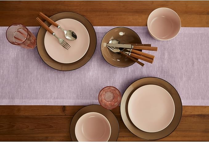 Solino Home Linen Chambray Lavender Table Runner 90 Inches Long - Athena, 100% Pure Linen Dining Table Runner 14 x 90 Inch - Spring, Easter, Valentines