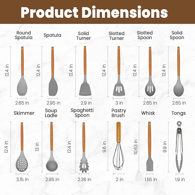 Kitchen Utensils Set - Silicone Cooking Utensils Set - 12 Pcs for Cooking, Spatula,Turner, Spoon, Brush, Useful Pots and Pans Accessories, Kitchen Gadgets for Non-Stick Cookware BPA FREE