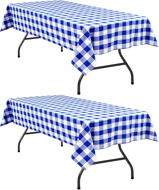 Hiasan Checkered Rectangle Tablecloth Waterproof, 2 Pack, 54 x 108 inch - Buffalo Plaid Table Cloth for Outdoor Picnic/Spring Party/Dining, Royal Blue and White