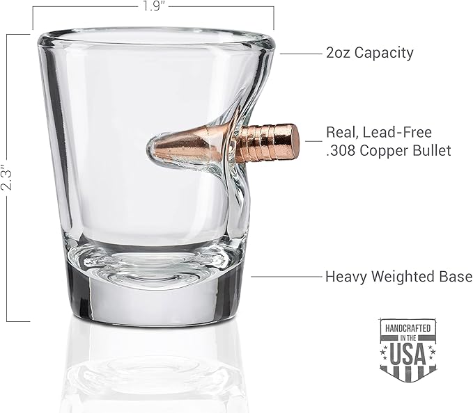 BenShot 'Merica Shot Glass with Real .308 Bullet - 2oz | Made in the USA