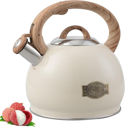 Tea Kettle Stovetop,2.7QT Stainless Steel Whistling Teapot for Stove Top Aesthetic,Portable Water Kettles Camping with Anti-hot Silicone Handle,Suitable for All Heat Sources,Milky White