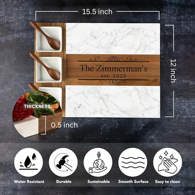 Personalized Charcuterie Board Set, Custom Engraved Marble Cheese Board with Knife Set, Wedding Engagement Gift for Couples, engagement gifts for couples Bridal Shower & Housewarming Gift