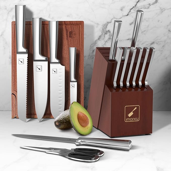 imarku Knife Set - Kitchen Knife Set 15 Pieces Japanese Stainless Steel Knife Block Set with Sharpener - Dishwasher Safe Kitchen's Knives - Ultra Sharp Chef Knife Set for Kitchen