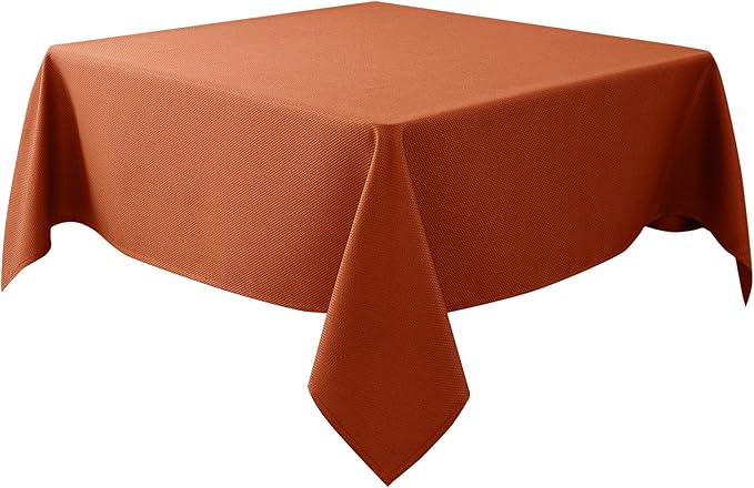 Biscaynebay Fall Tablecloth Textured Fabric Square Tablecloths 90x90 Inch, Rust Thanksgiving Autumn Harvest Water Resistant Fabric Tablecloths for Kitchen, Dining, Wedding, Parties Machine Washable