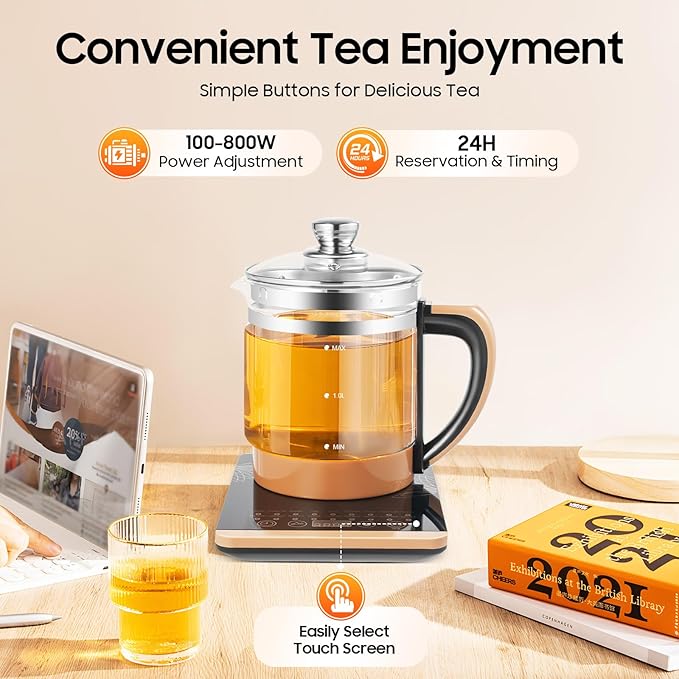 Electric Glass Kettle Kit, 1.8L Glass Hot Boiler With Digital Base, 800W Temperature Control Electric Kettle with Steamed Eggs Holder Hfor Boiling Water, Tea, Coffee