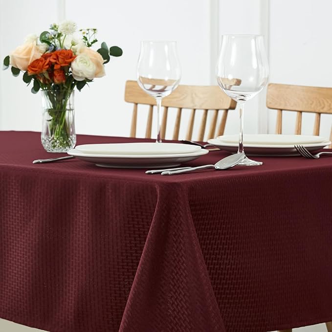 maxmill Square Tablecloth Weaved Texture Stain Resistant Waterproof Wrinkle Free Washable Soft Table Cloth, Decorative Fabric Table Cover for Dining Room Dinner and Parties, 52 x 52 Inch, Burgundy