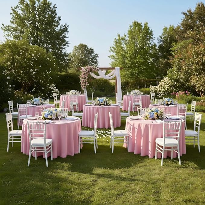sancua Round Tablecloth 108 Inch Diameter, 6 Pack - Circle Polyester Fabric Table Cloth for Wedding Party Reception Banquet Birthday, Washable Christmas Table Cover (Fit 42-96 Inch Tables), Pink