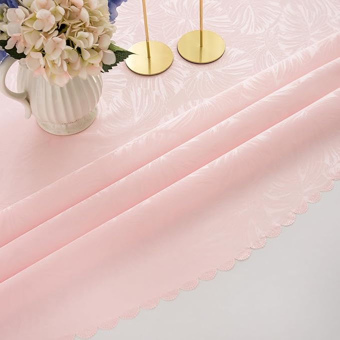 Round Tablecloth 70 Inch Pink Table Cloths Waterproof Washable Wrinkle Free Leaves Jacquard Soft Fabric Table Cover for 30-58”Tables-Kitchen Dinning Outdoor Birthday Party Banquet Patio