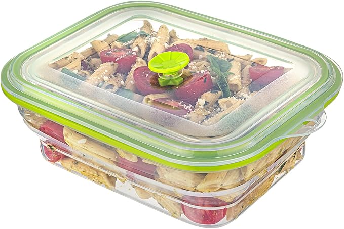 Restaurantware-Fresh Hero 51 Ounce Storage Containers, 1 Durable Airtight Food Containers - Microwavable, Freezable, Green Silicone, Collapsible, Dishwashable, With Vented Lids