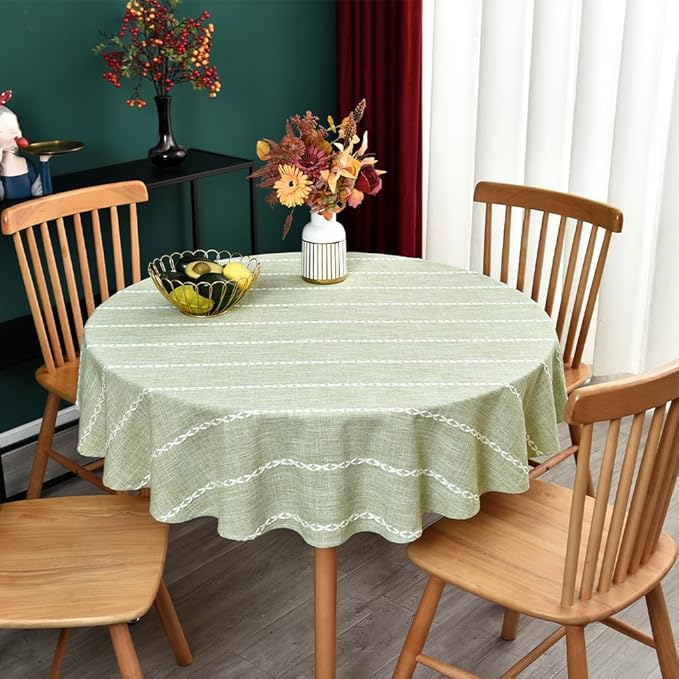 Zobesta 60 Inch Round Table Cloth Green, Linen Round Tablecloth Heavy Weight Washable Farmhouse Soft Boho Tablecloth for Party, Holiday, Picnic, Dining, Outdoor,Fall