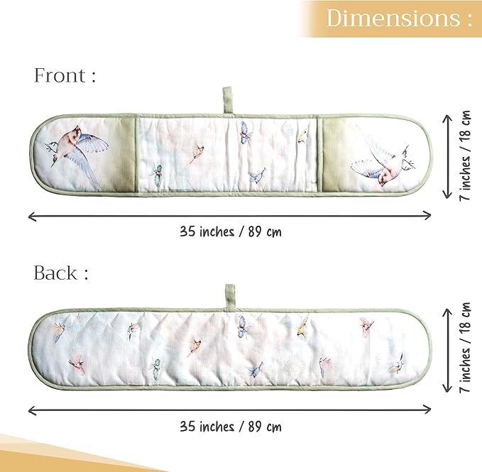 Maison d' Hermine Double Oven Mitts 100% Cotton 7"x35" Double Oven Mitt Heat Resistant BBQ Cooking Gloves with Loop, Baking, Grilling, Home, Kitchen, Handling Hot Pans Spring Summer (Flying Birds)
