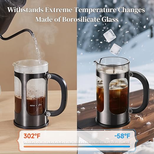 Veken French Press Coffee Maker 34oz, No Plastic Touching Cafe,Thickened Glass Stainless Steel Brewer, Cold Brew Cafetera Tea pot for Kitchen Travel Camping, Gifts, Decor, Bar Accessories, Dark Pewter
