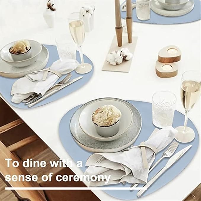 Placemat and Coaster Set of 1/4/6/10 Table Mat Tableware Pad PU Leather Non-Slip Placemats Coasters Kitchen Accessories(Water Blue,4sets)