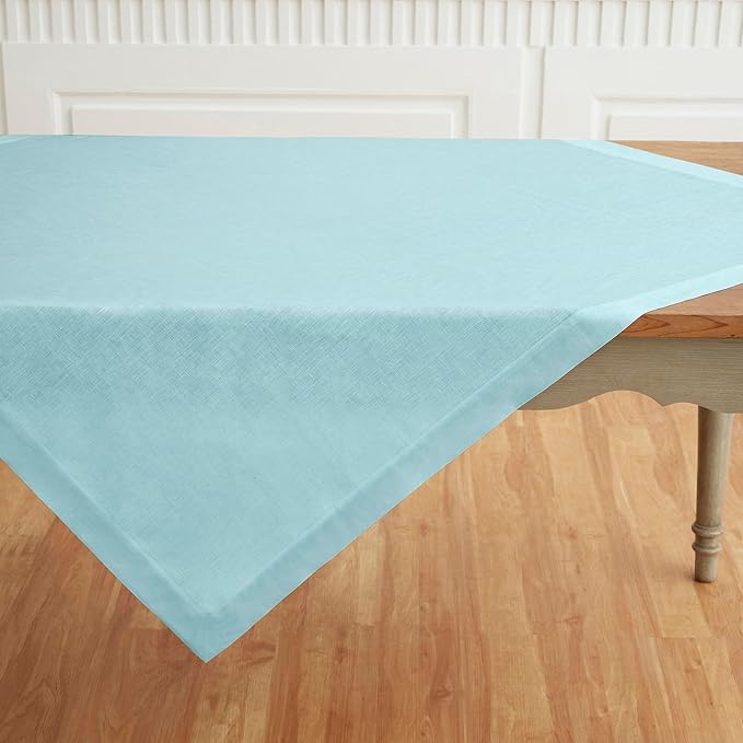 Solino Home Aqua Blue Linen Tablecloth 52 x 52 Inch - 100% Pure Linen Square Table Throw - Fete, Machine Washable Fabric Table Cloth for Winter, Spring, Easter