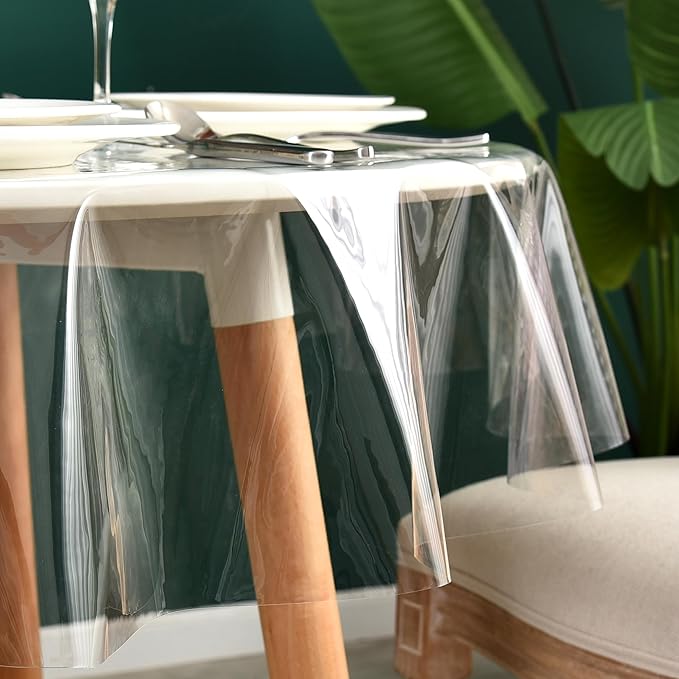 Nasitos 2 Pack Round Table Cloth Protector 60 Inch-Small Round Plastic Table Covers, Waterproof Clear PVC Oil & Spill-Proof Vinyl Circle Tablecloth for Small Coffee Table, Outdoor & Indoor Uses