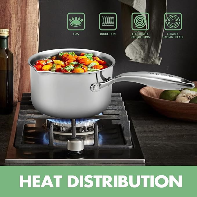 Tri-Ply Stainless Steel Sauce Pan with Steamer Basket & Strainer Glass Lid–Multi-Function Pot 3.5 QT- Modern Sleek Design–Safe,Chemical-Free& Stylish Cookware–Upgrade Your Kitchen with Healthy Cooking
