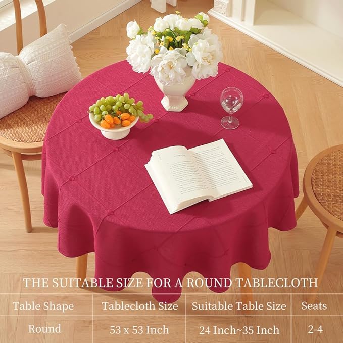 Zobesta Red Table Cloth Round Tablecloth 53 inch, Washable Farmhouse Soft Boho Christmas Round Table Cloth Tablecloth for Outdoor, Party, Holiday, Picnic, Dining