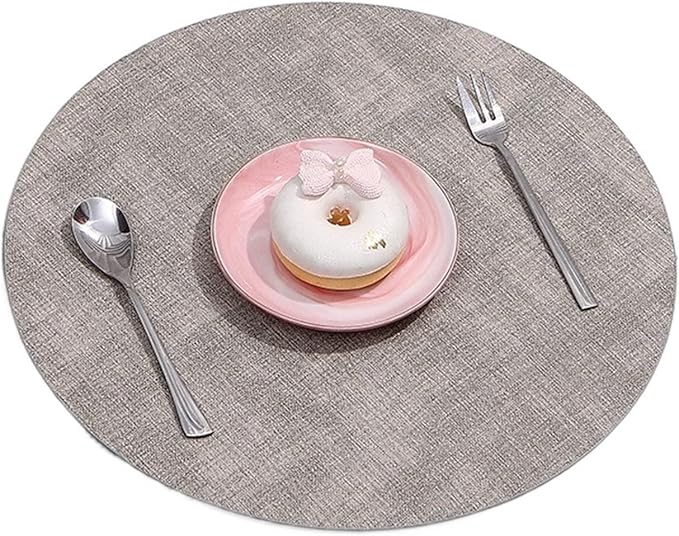 Anti Crease PU Leather Placemat Waterproof Heat- Wipeable Dining Table Mats for Home Kitchen(Circular D)