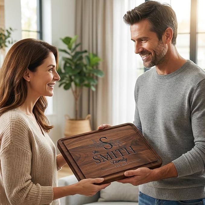 Personalized Cutting Board – Custom Engraved Wood Cutting Board for Couples, Wedding, Anniversary, Christmas, Housewarming, Valentine Day Gifts – Meaningful Gift for Mom, Dad, Parents & Grandpa