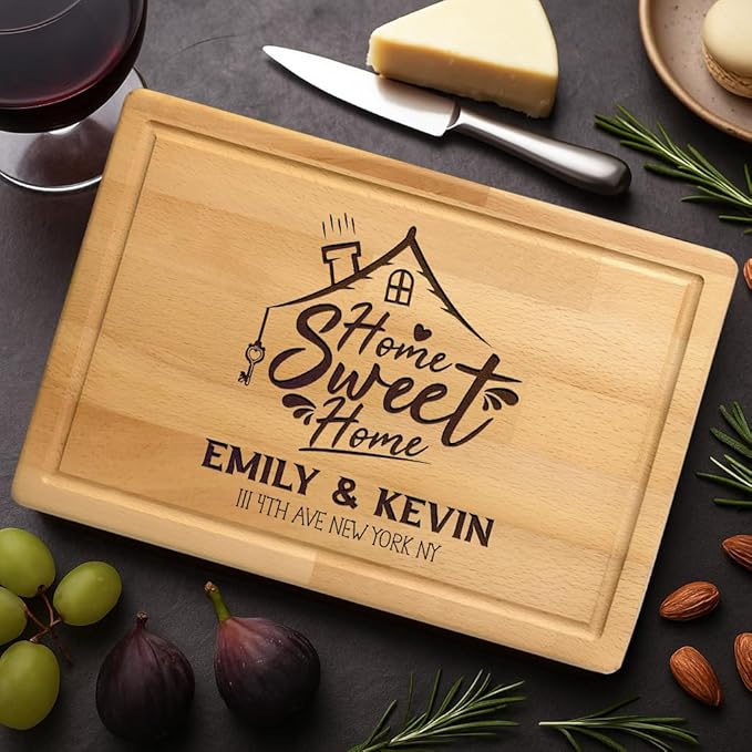 Personalized Housewarming Gift, Custom Cutting Board Home Sweet Home Realtor Closing Gifts for Newlyweds, New Neighbor, New Home