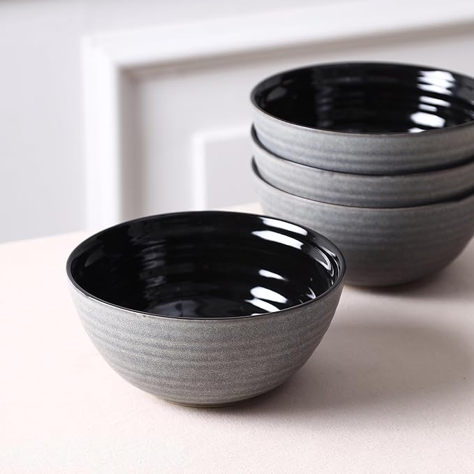 Stone Lain Dua 12-Piece Dinnerware - Stoneware, Plate and Bowls, Dishwasher and Microwave Safe, Dish Set for 4, Black