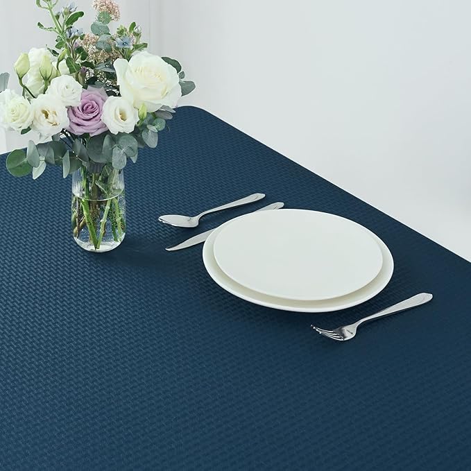 maxmill Rectangle Tablecloth Weaved Texture Design Water Resistant Wrinkle Free Spill-Proof, Soft Table Cloth for Dining Room Decoration, Banquet Parties Holiday Dinner, 52 x 84 Inch Navy Blue