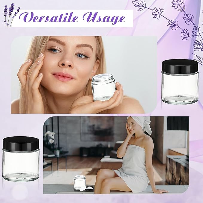 48 Pcs 4 oz Glass Jars with Lids, Clear Candle Jars with Black Lids Round Empty Candles Container Tins Candle Making Storing Lotions Spice Powder Liquid Sample Makeup (Clear)